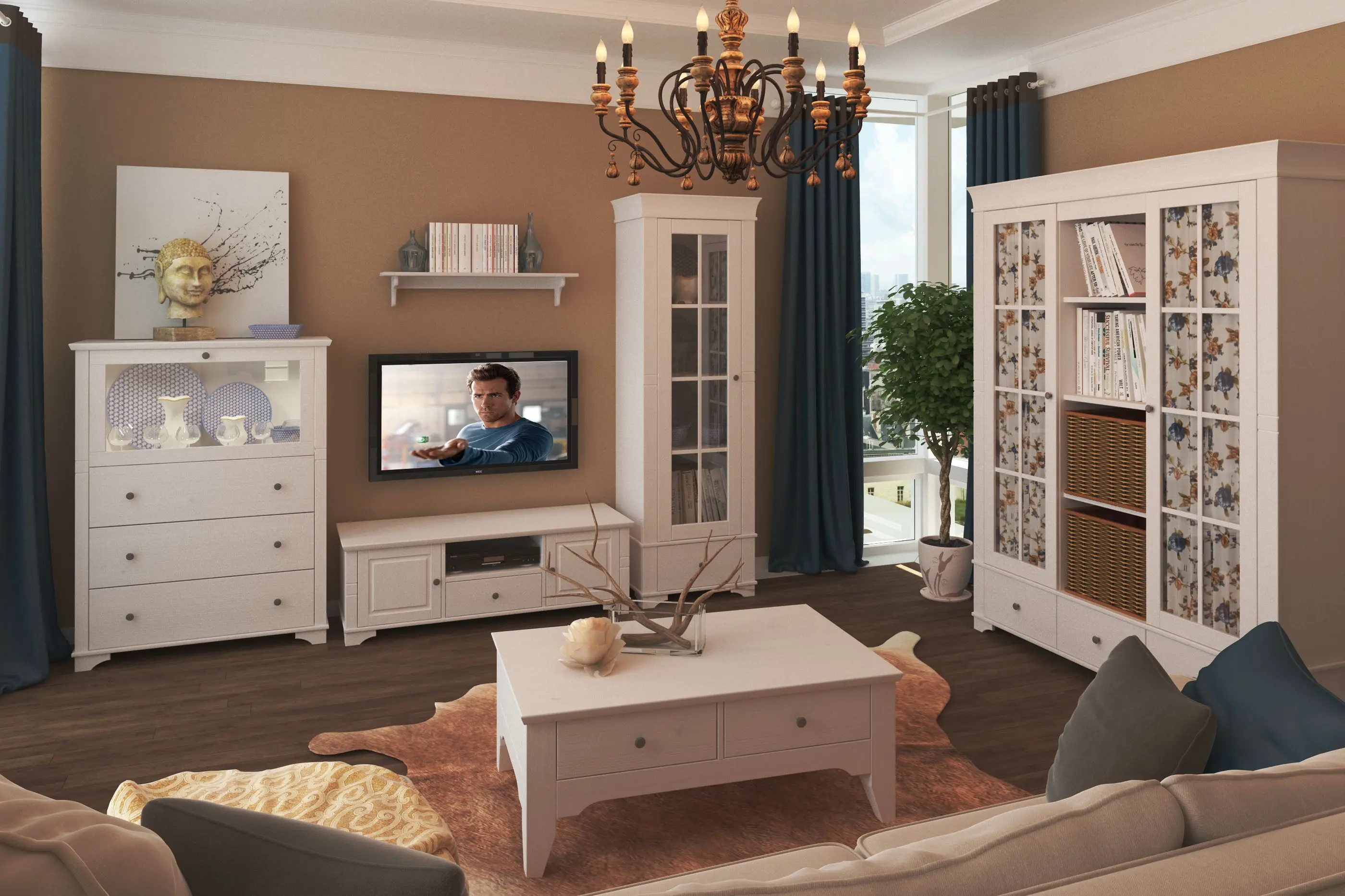 Стеллаж с 4 полками и ящиком Бейли белый воск