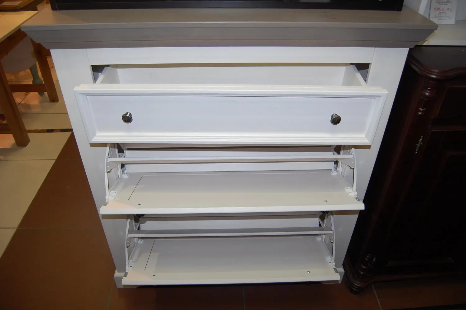 Тумба массив сосны Форест для обуви белый воск/серый