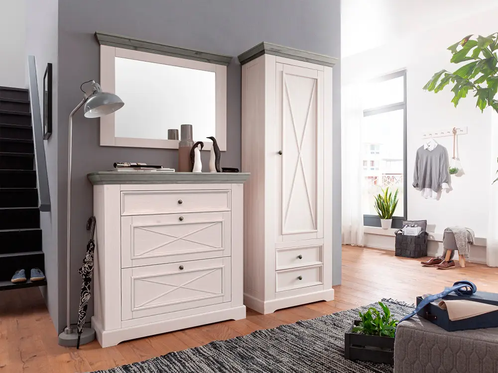 Шкаф деревянный Форест для одежды 1 дверь 2 ящика белый воск/серый