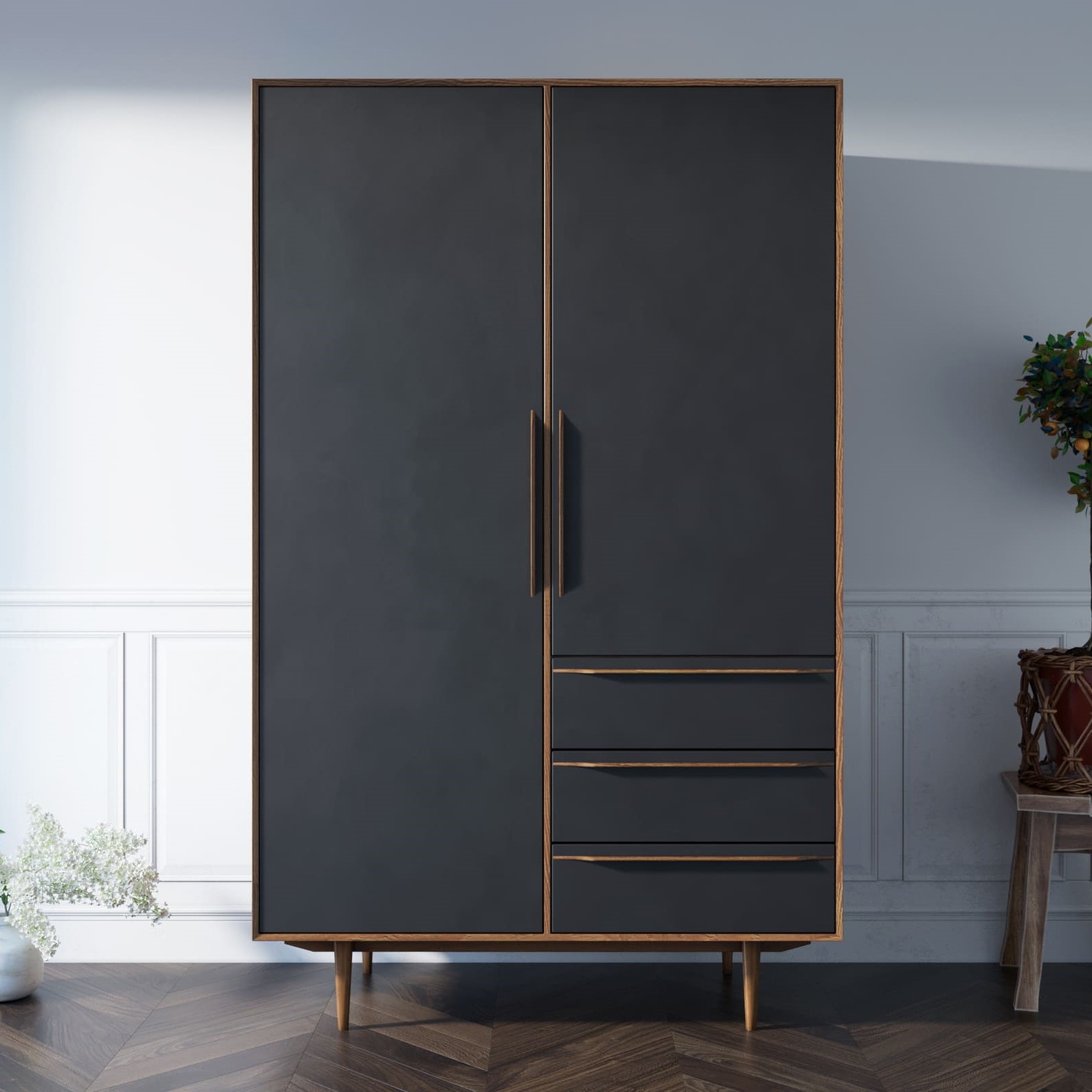 Шкаф чёрный с ящиками в скандинавском стиле "Bruni Black"