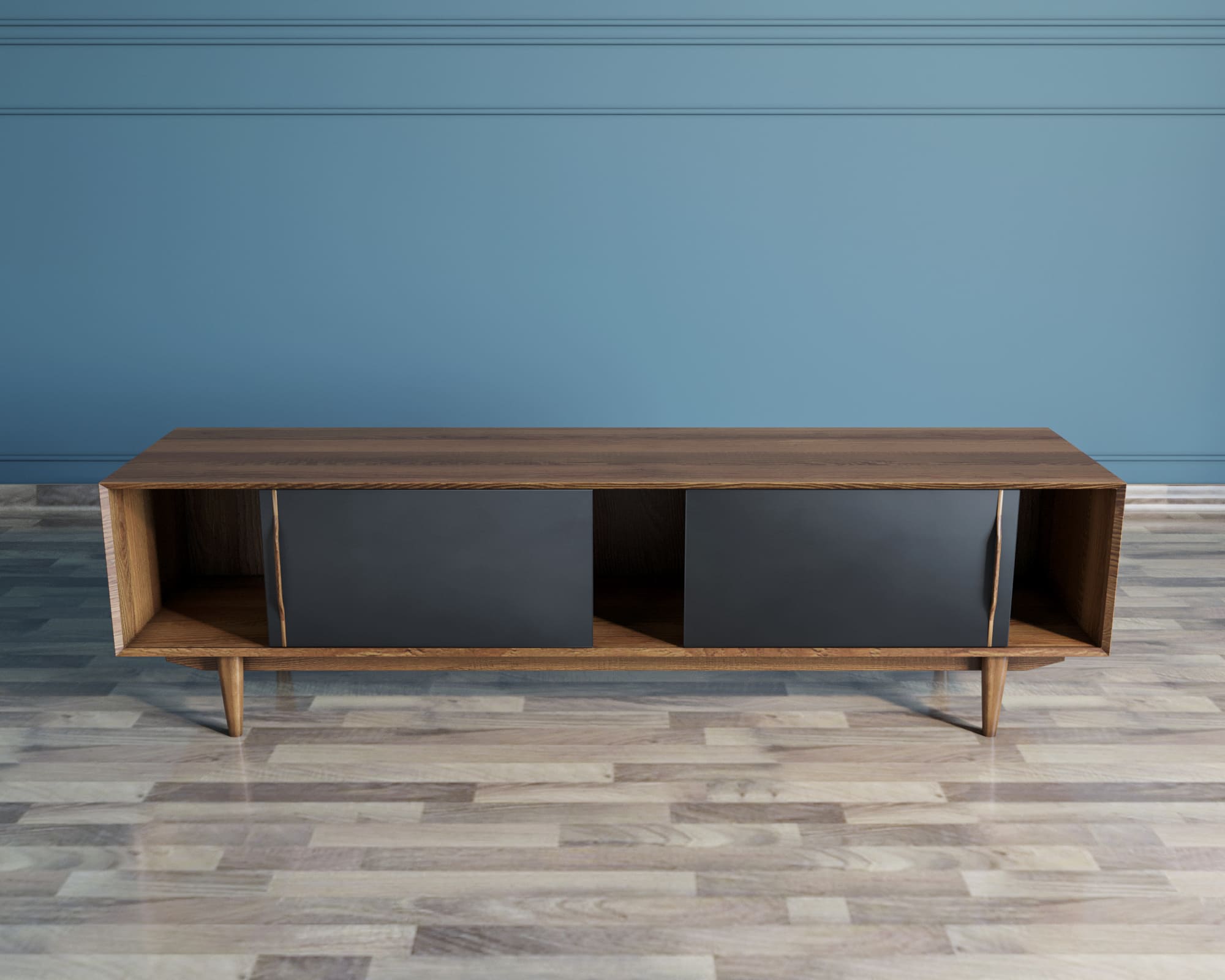 Консоль под TV массив дерева в Скандинавском стиле "Bruni Black"