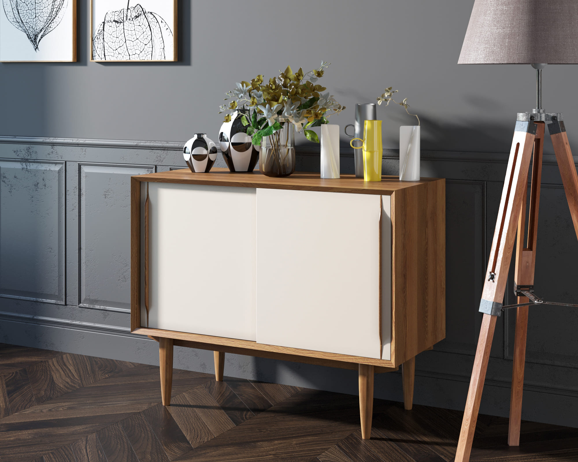 Комод массив дерева в Скандинавском стиле "Bruni white" две дверки