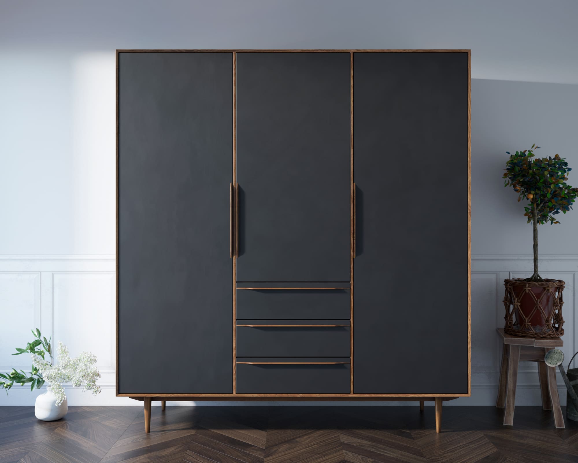 Шкаф в скандинавском стиле "Bruni Black" трехстворчатый