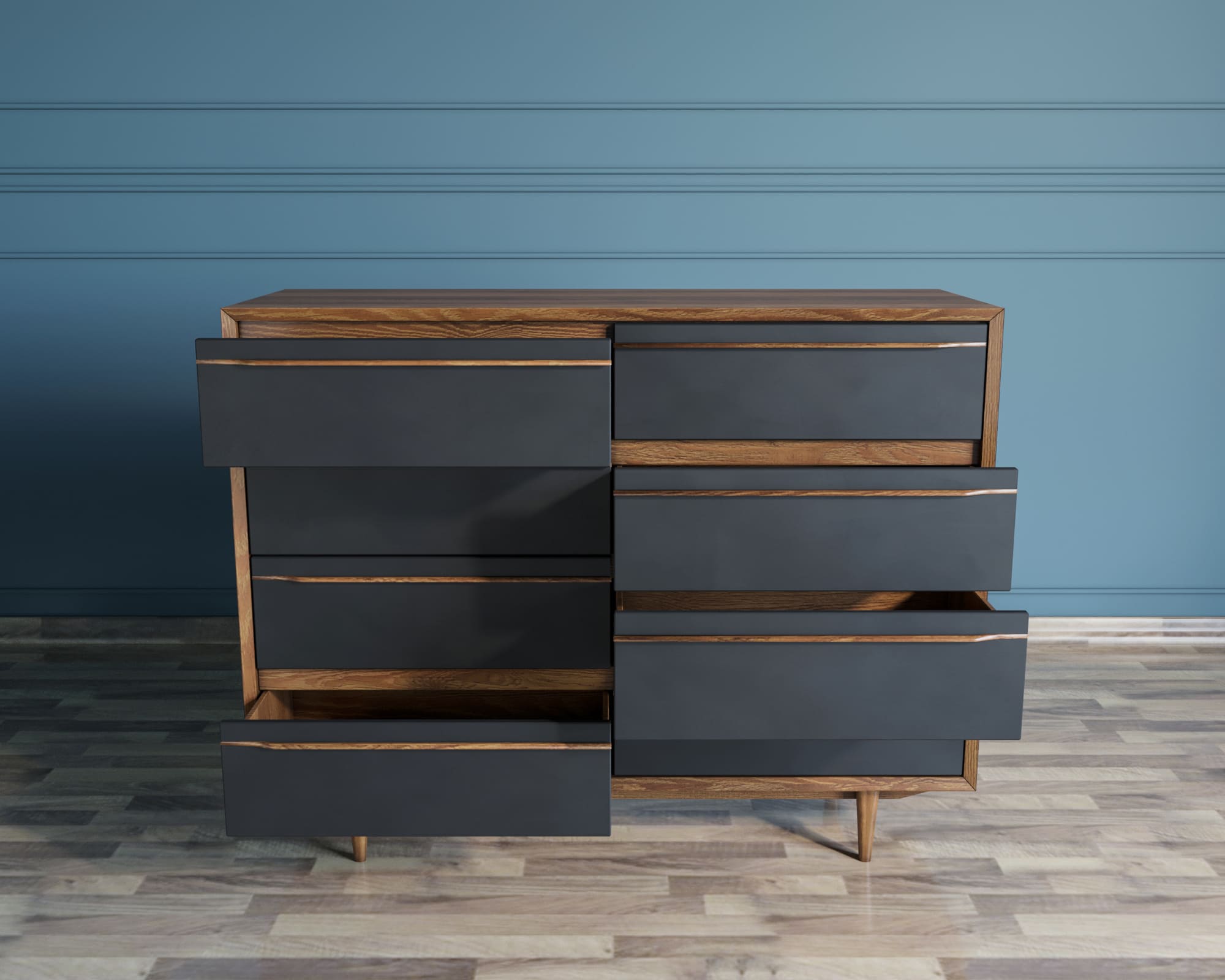 Комод массив «Bruni Black" на восемь ящиков