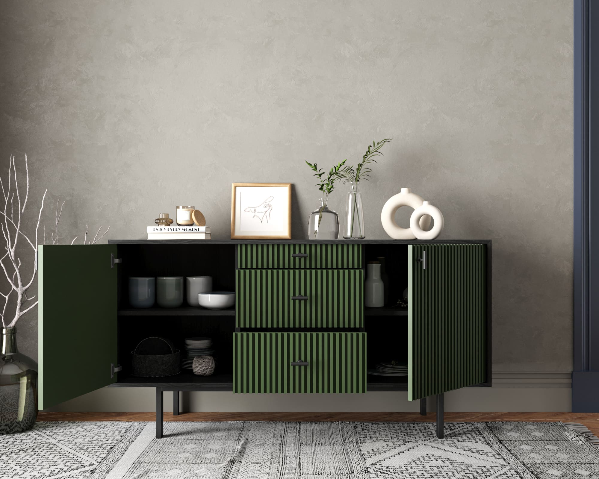 Комод две дверки и три ящика "Emerson" арт EM08/green/L