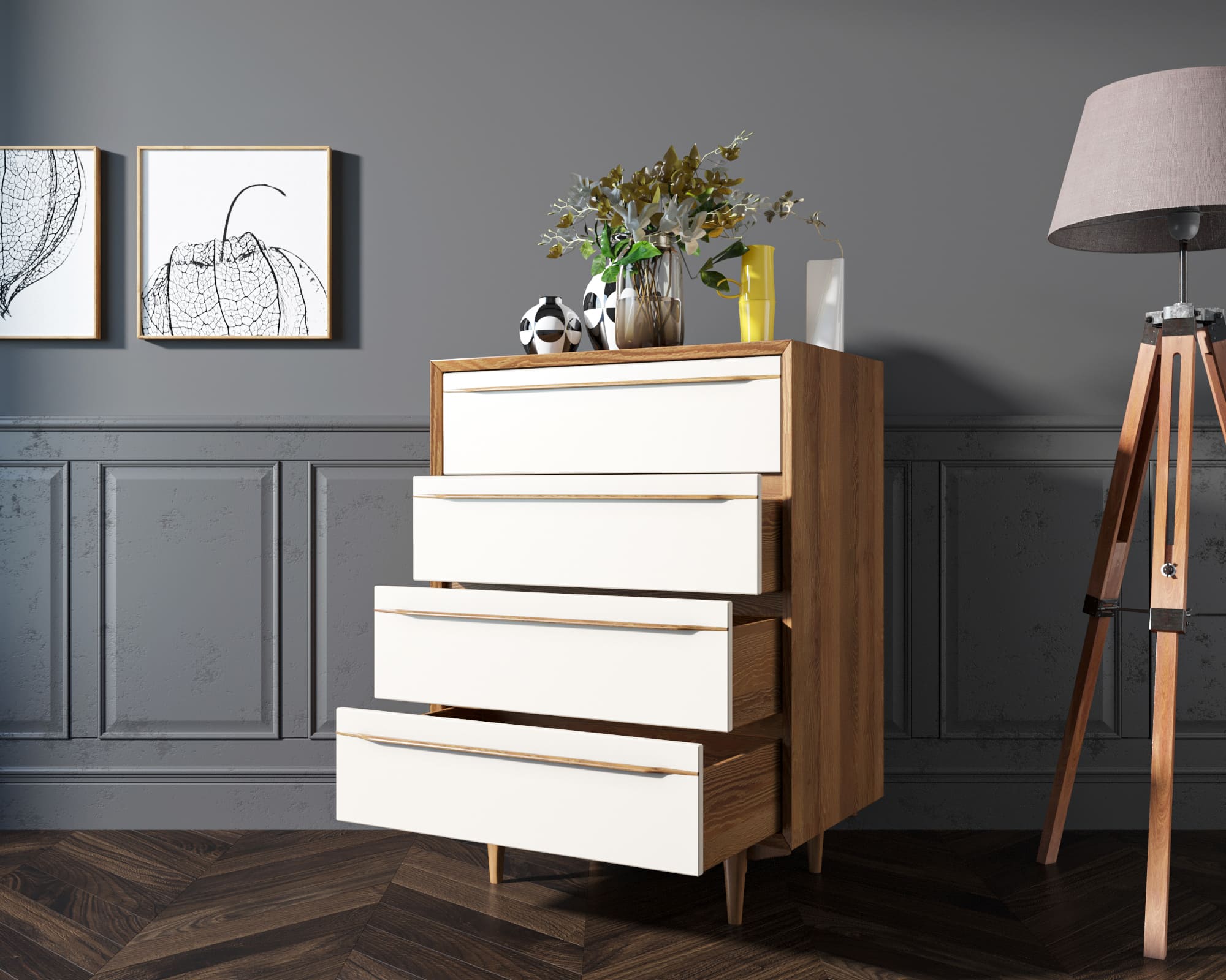 Комод в Скандинавском стиле "Bruni white" на четыре ящика