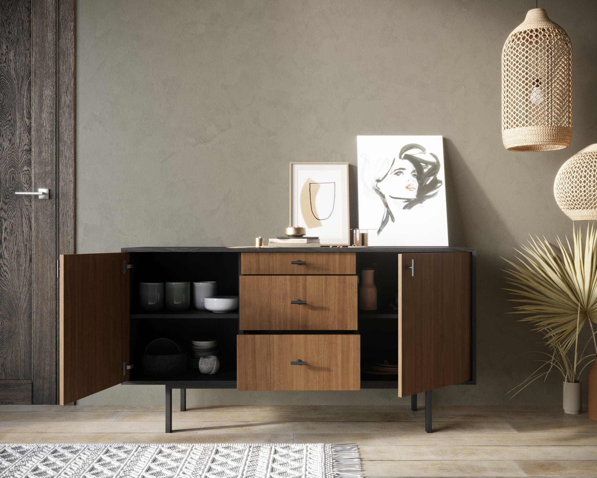 Комод две дверки и три ящика "Emerson"