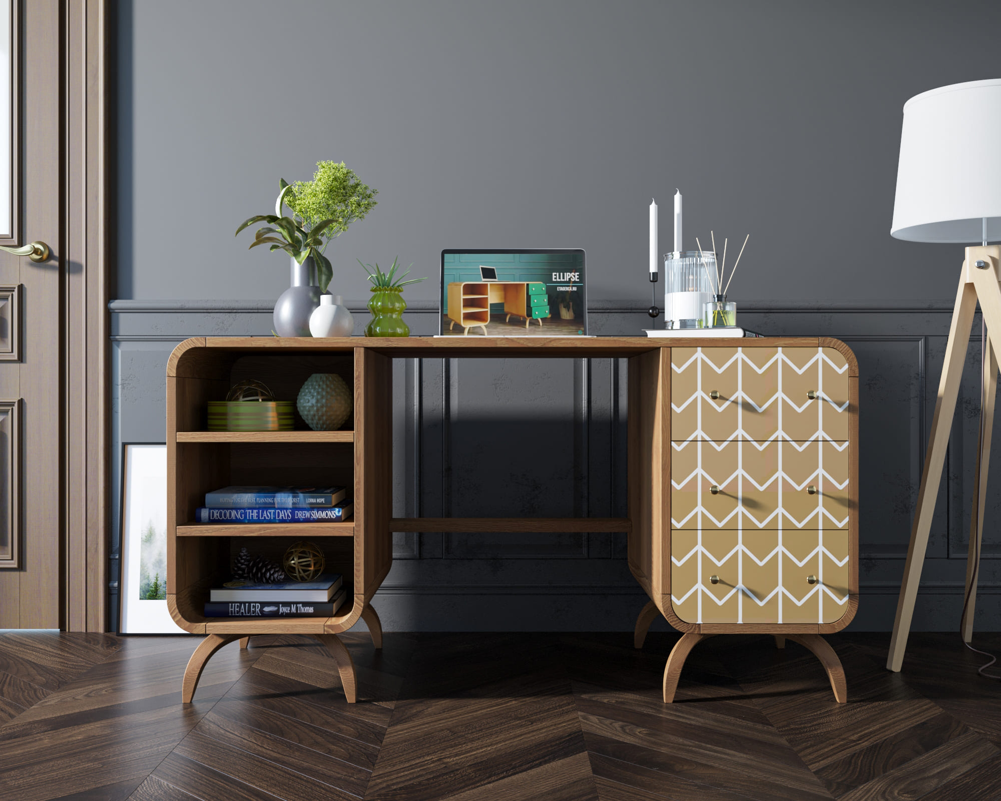 Рабочий стол массив в Скандинавском стиле "Ellipse print" принт 1