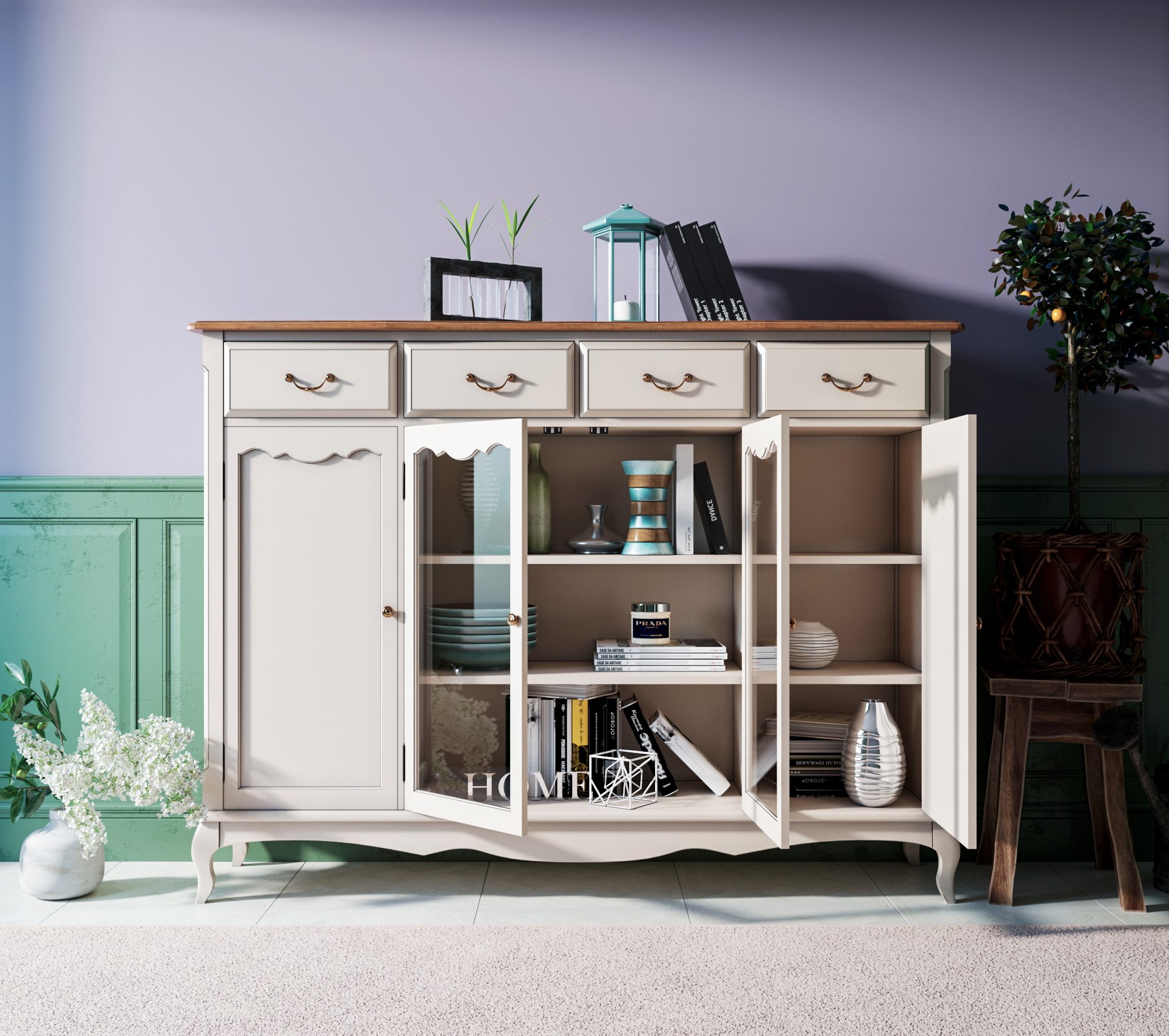 Комод-витрина с 4 ящиками массив берёзы Leontina