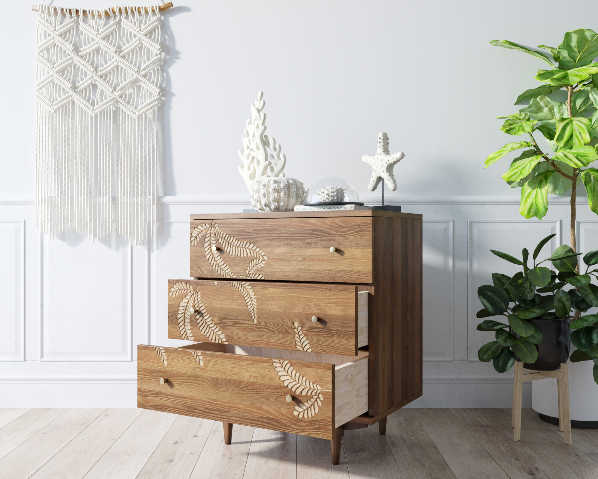 Комод "Boho" 3 ящика с растением