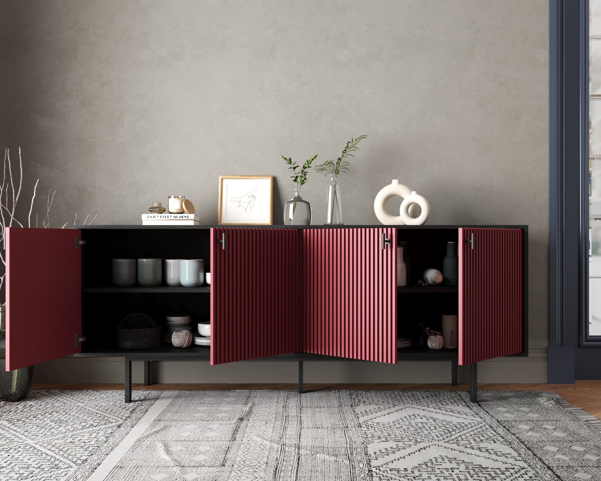 Комод с четыремя дверками "Emerson" арт EM01/red/L