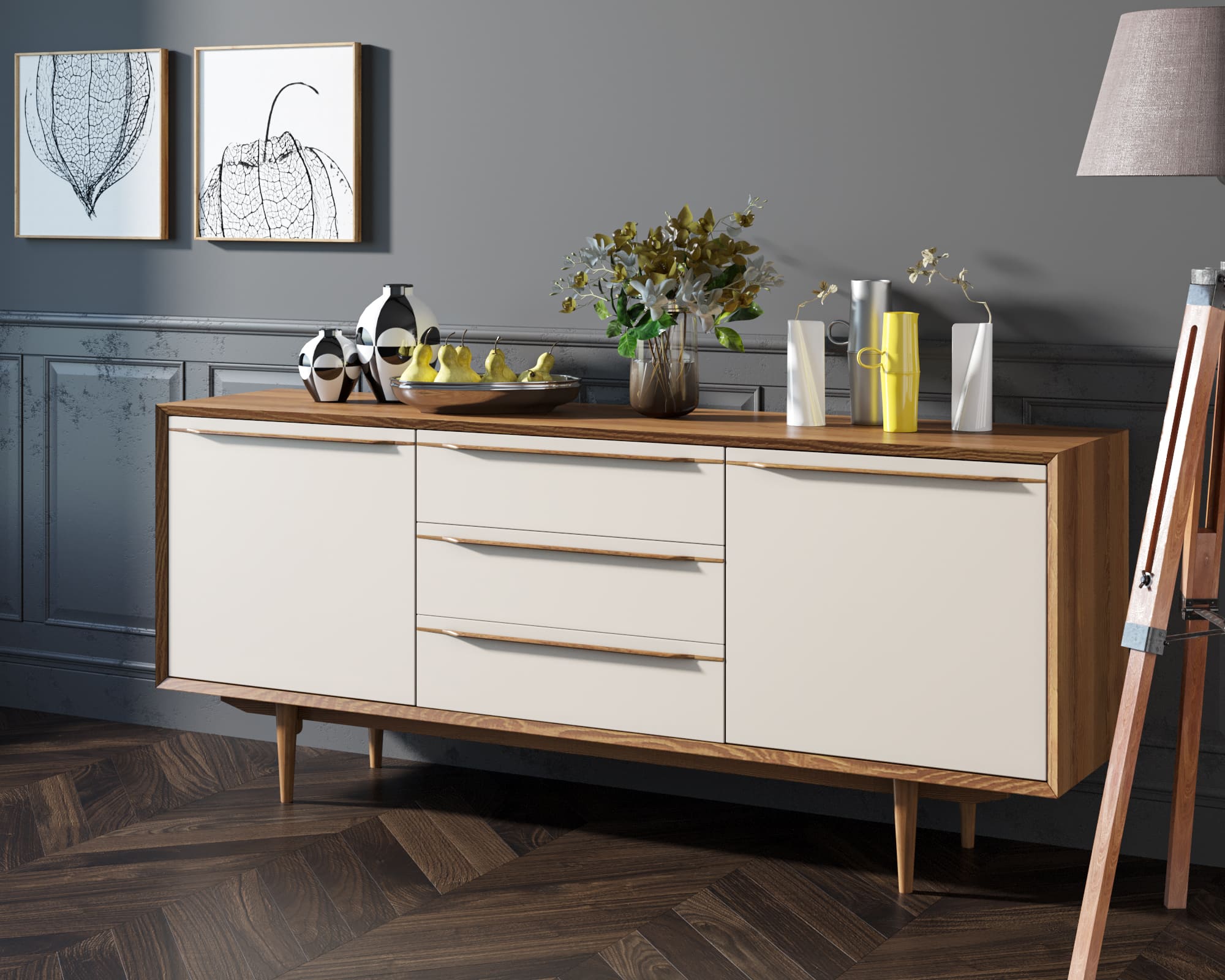 Комод "Bruni white" с тремя ящиками и дверками