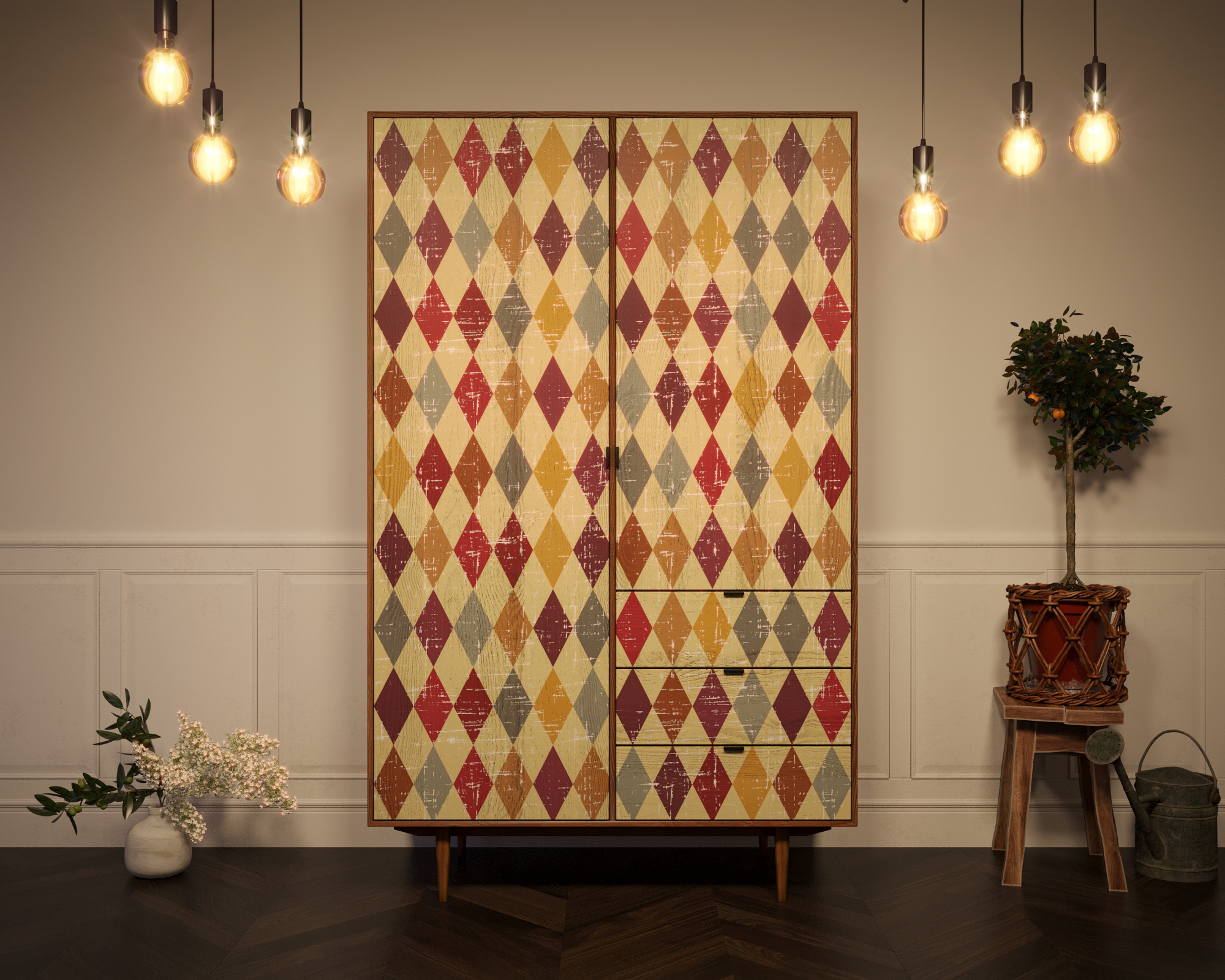 Шкаф из дерева в скандинавском стиле "Bruni print" с ящиками