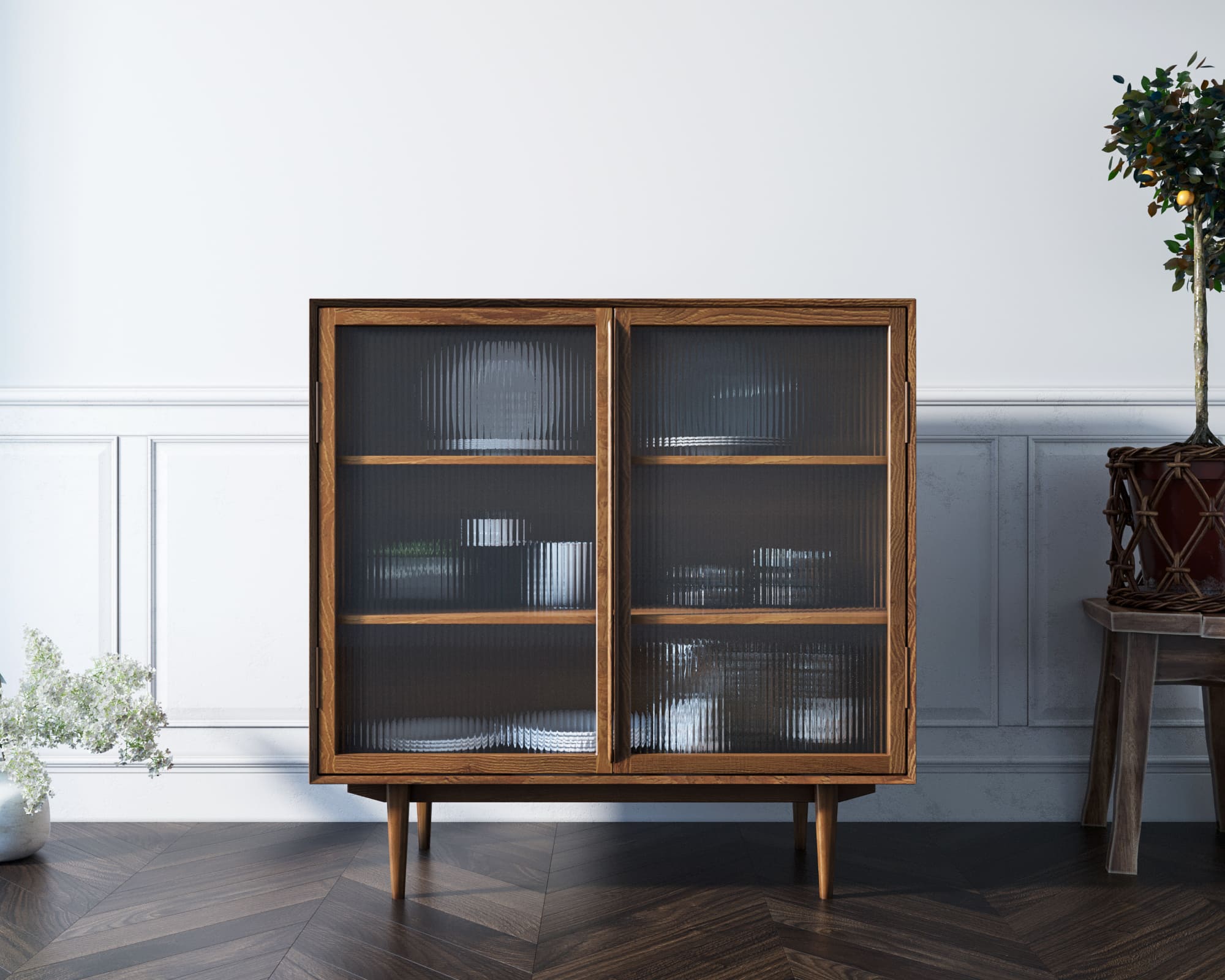 Буфет из дерева "Bruni" с дверками и витражными стеклами