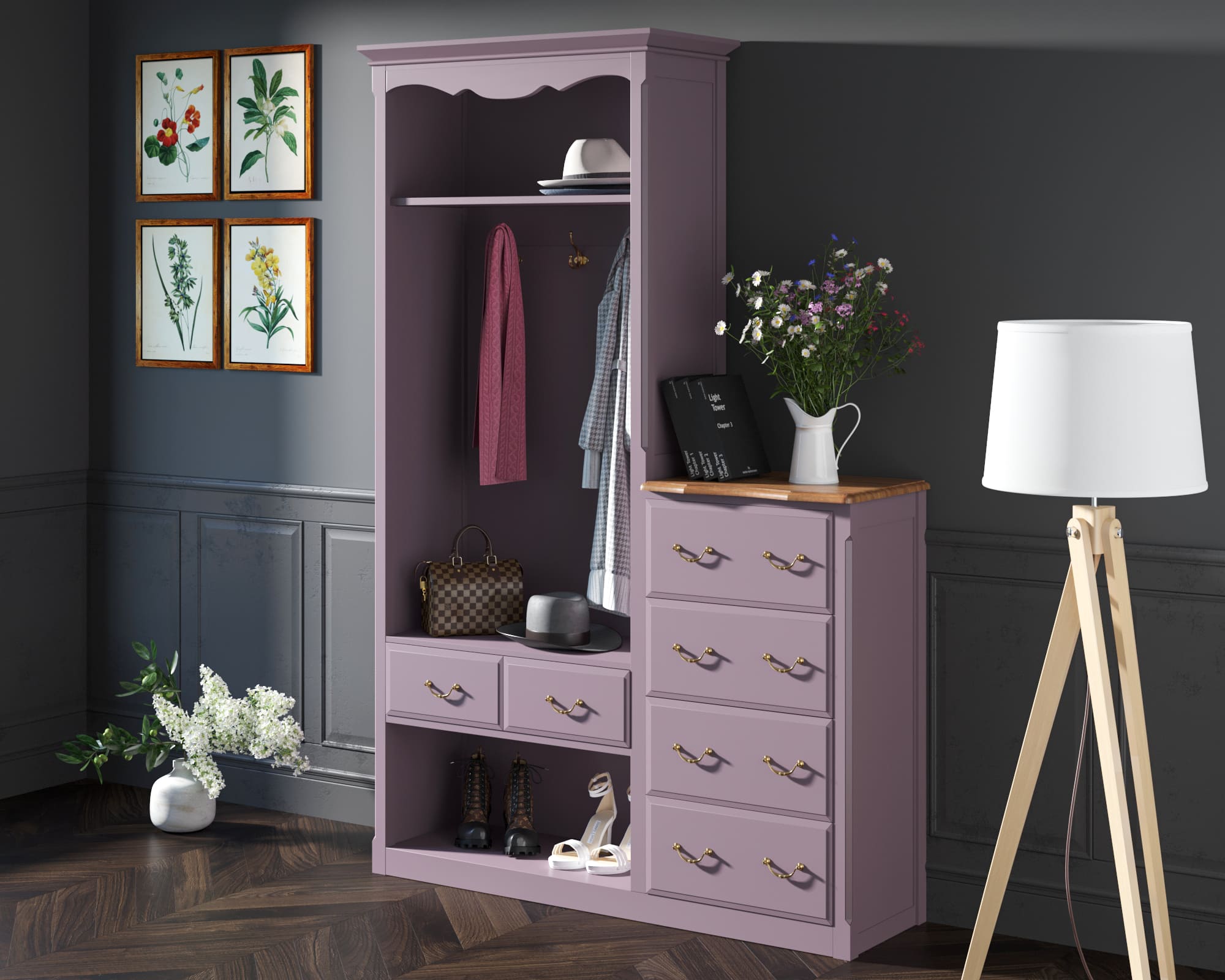 Шкаф-прихожая Leontina Lavanda с комодом арт ST9362L