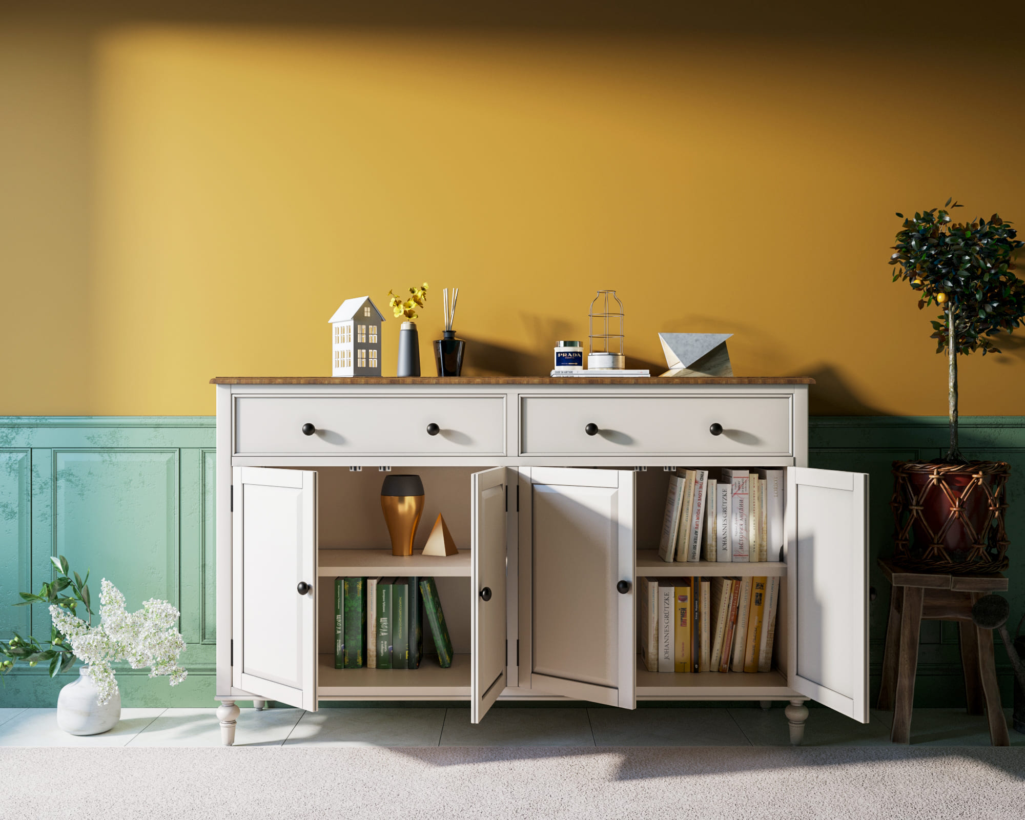 Большой комод с ящиками "Odri" 4 дверки