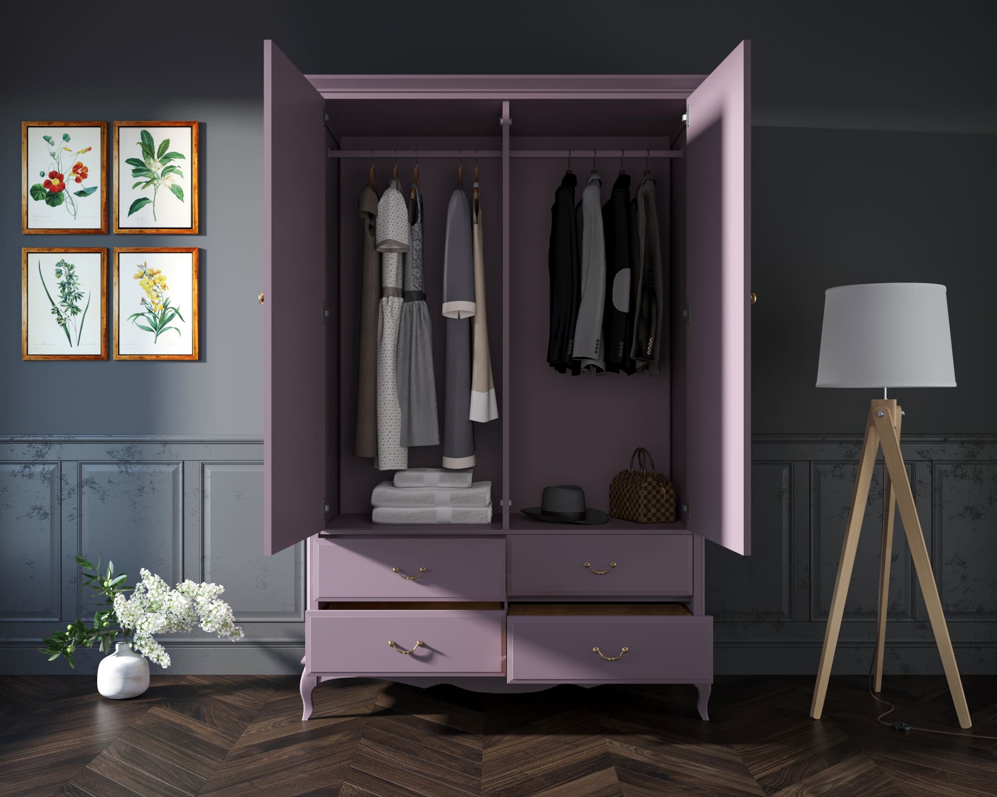 Шкаф в стиле Прованс "Leontina Lavanda" двустворчатый с ящиками