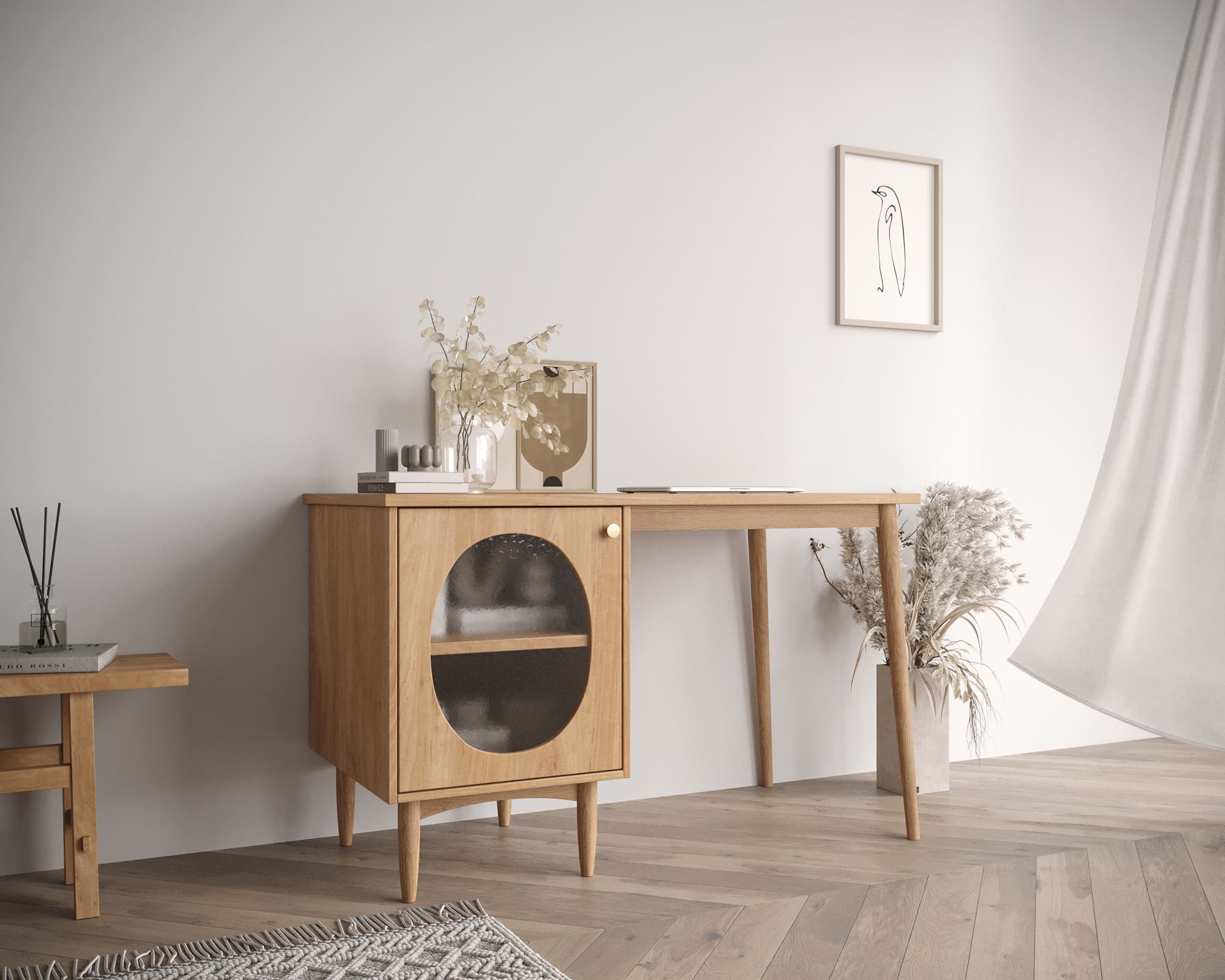 Стол рабочий светлый «Bubble" с левой тумбой арт BBL09