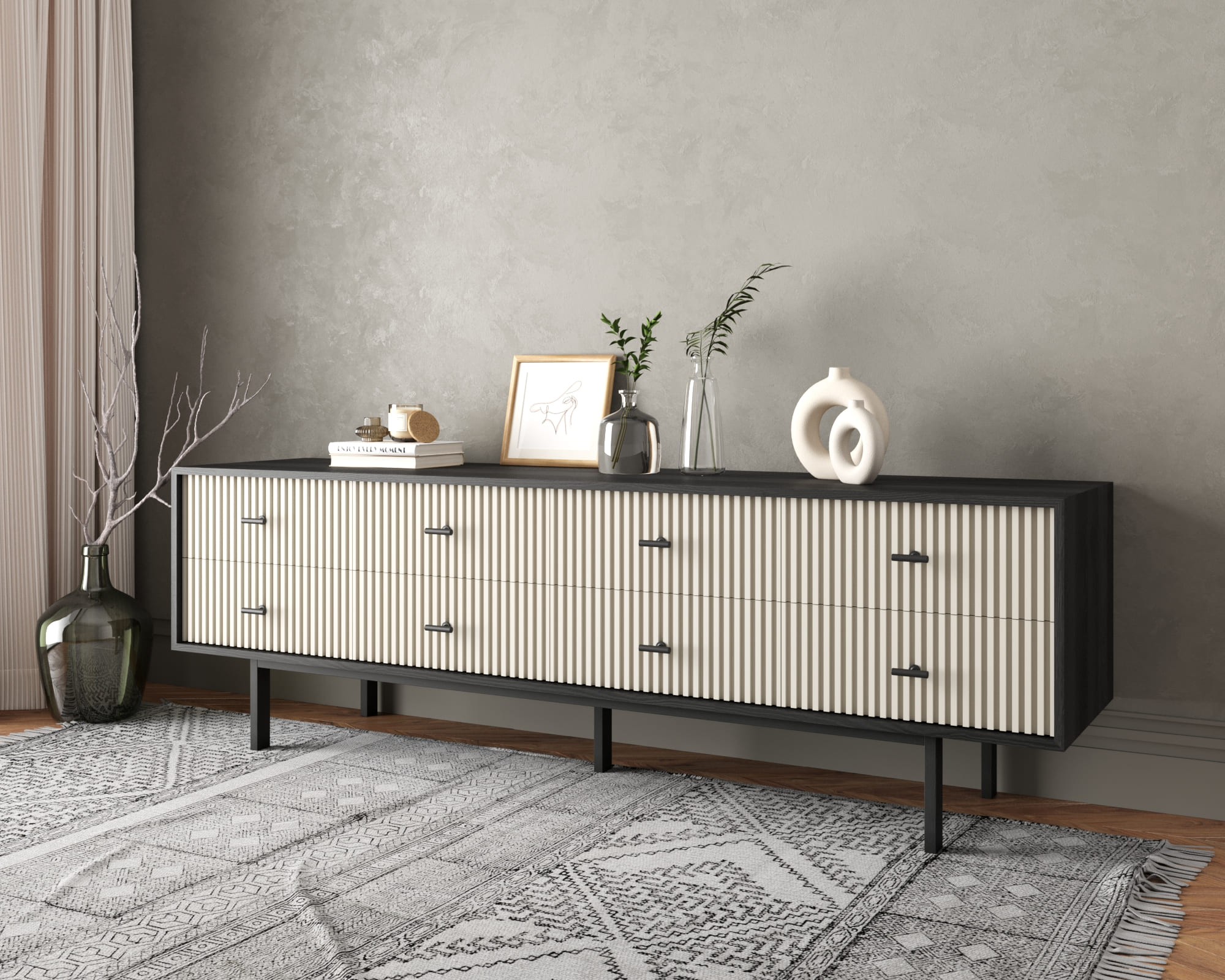 Комод с восемью ящиками "Emerson" арт EM03/milky/L