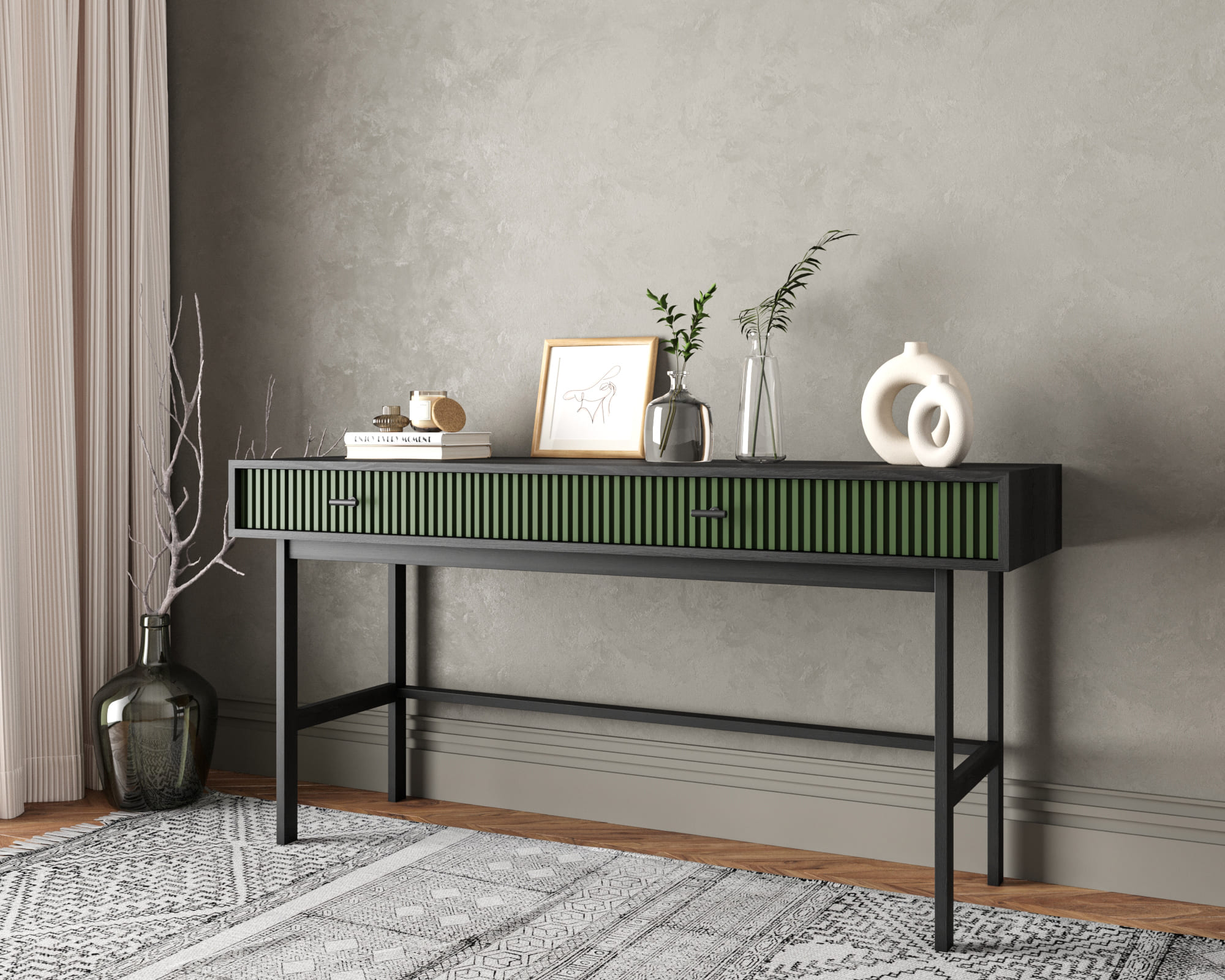 Консоль с двумя ящиками "Emerson" арт EM22/green/L