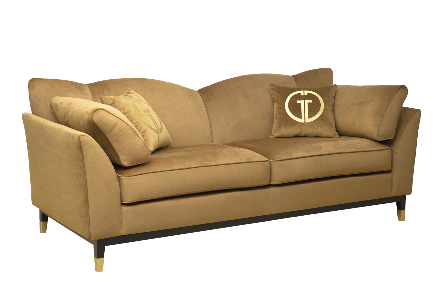 Диван Siena трехместный без механизма, велюр золотой Colt004