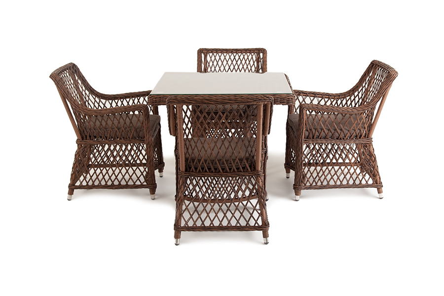 "Арлиш" обеденная группа плетеная на 4 персоны, цвет коричневый