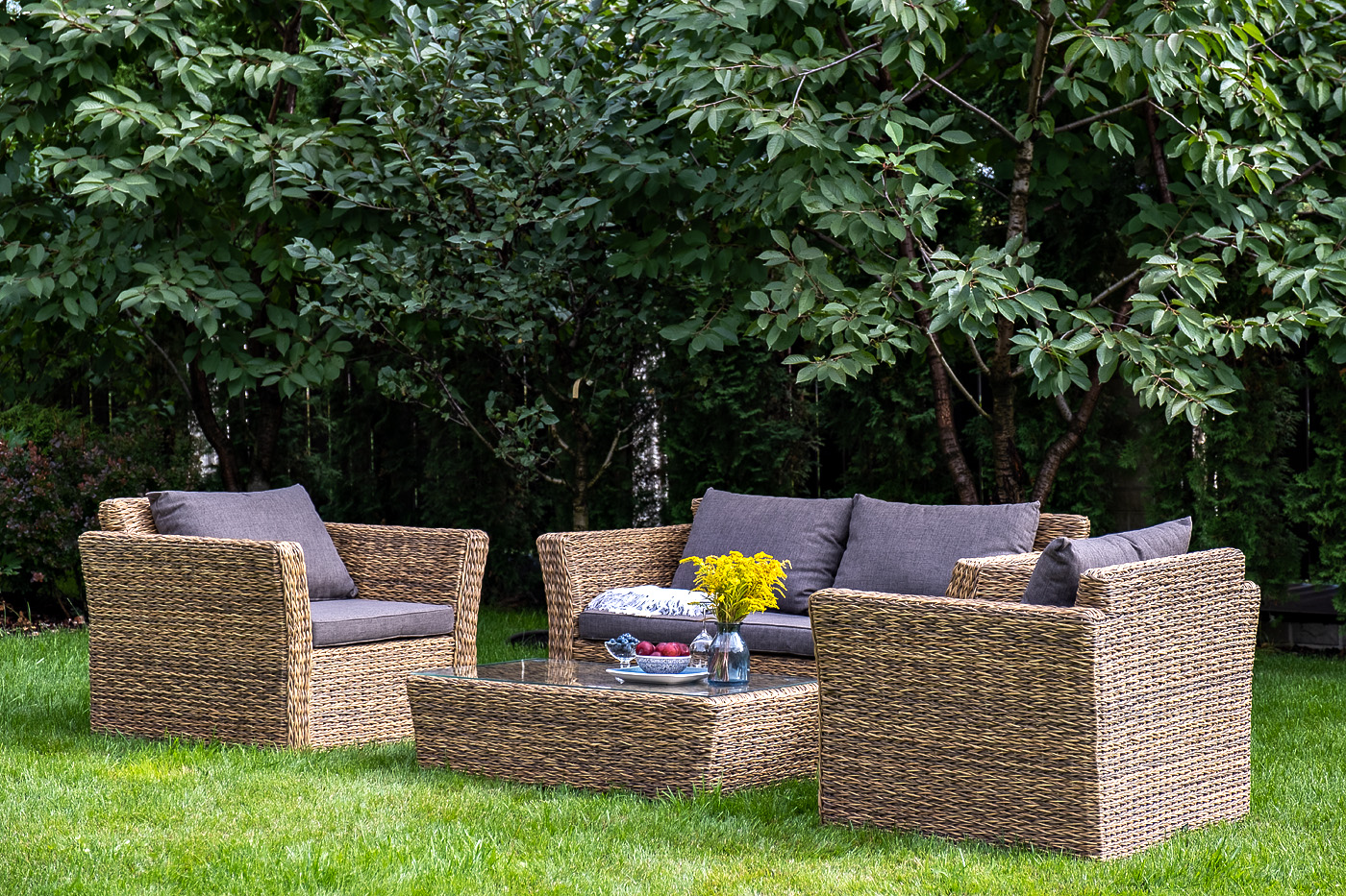 "Капуто" диван из искусственного ротанга (гиацинт) двухместный, цвет соломенный