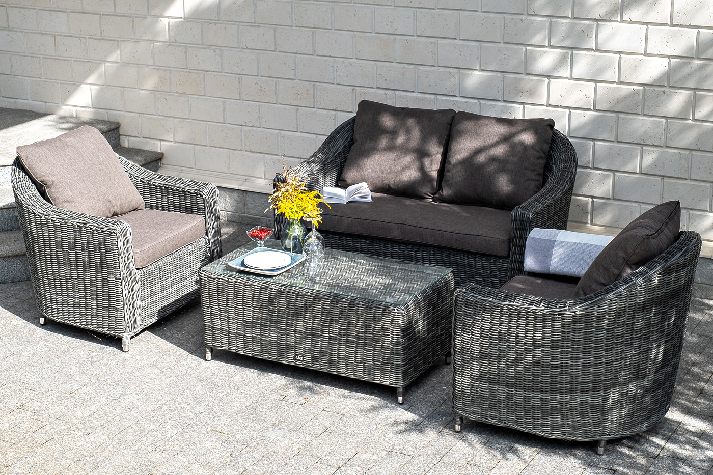 "Копаннини" диван из искусственного ротанга двухместный, цвет графит