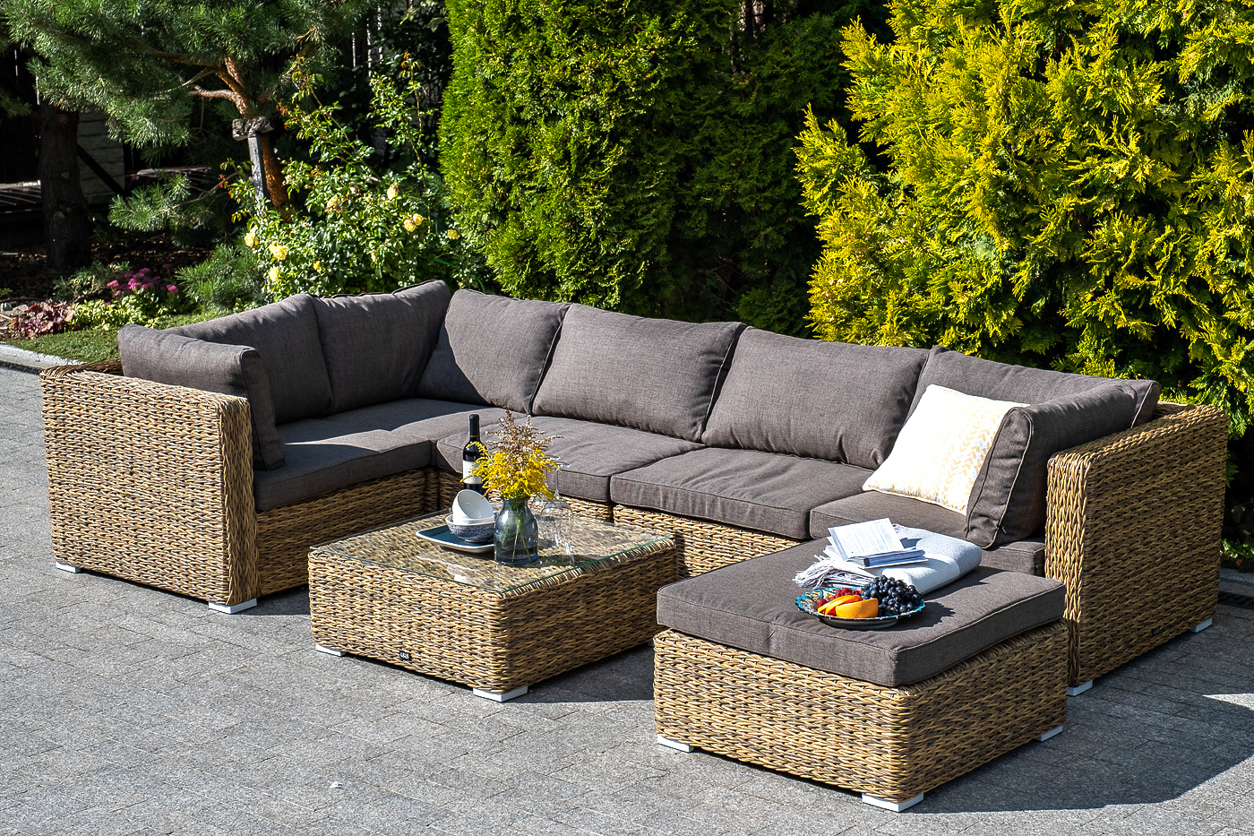 "Лунджи" модуль диванный угловой с подушками, цвет соломенный (гиацинт)