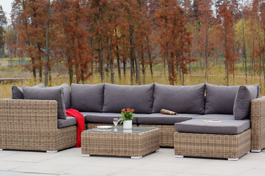 "Лунджи" трансформирующийся диван из искусственного ротанга, цвет соломенный