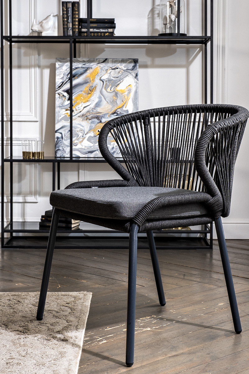 "Венецио" обеденная группа на 4 персоны со стульями "Миленто", каркас темно-серый, роуп темно-серый